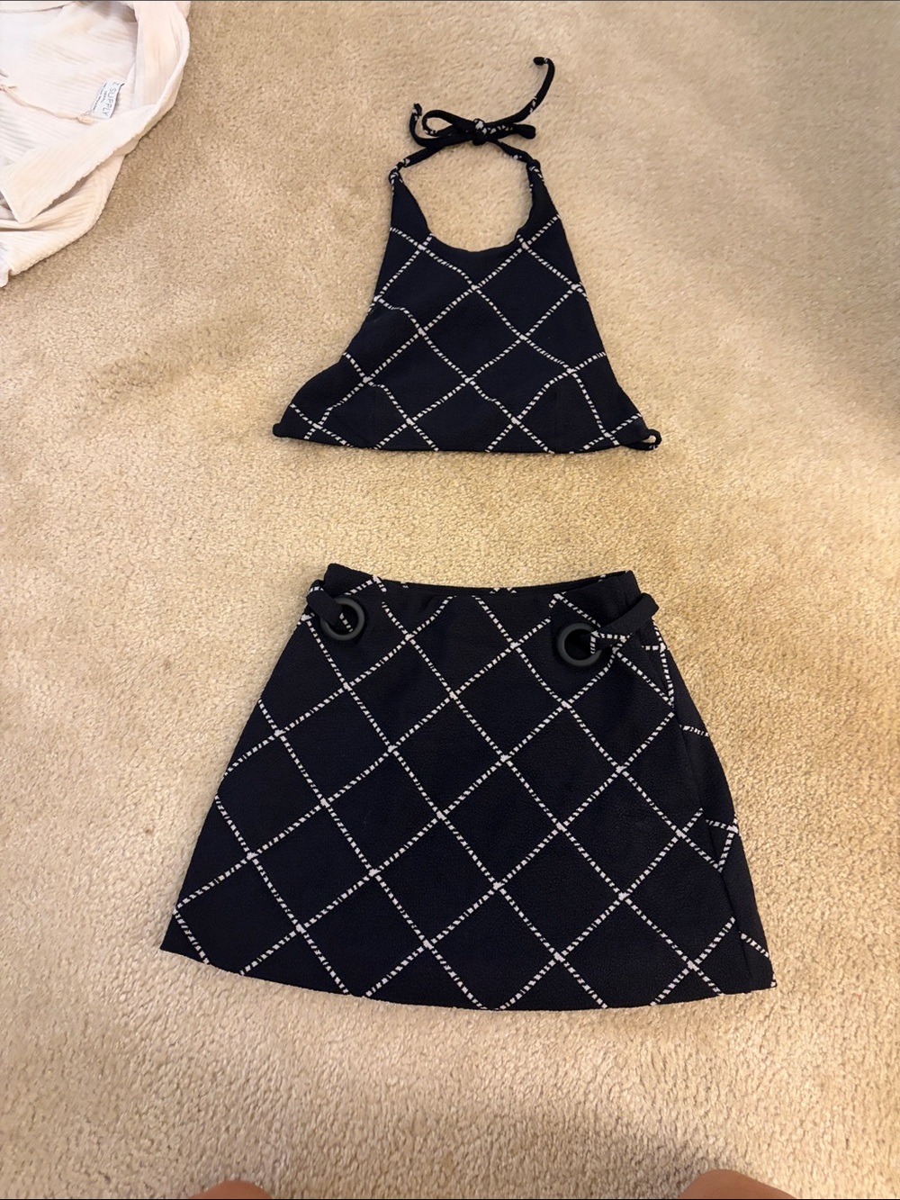 DEVON WINDSOR Navy Diamond-Pattern Halter Top & Skirt Set
